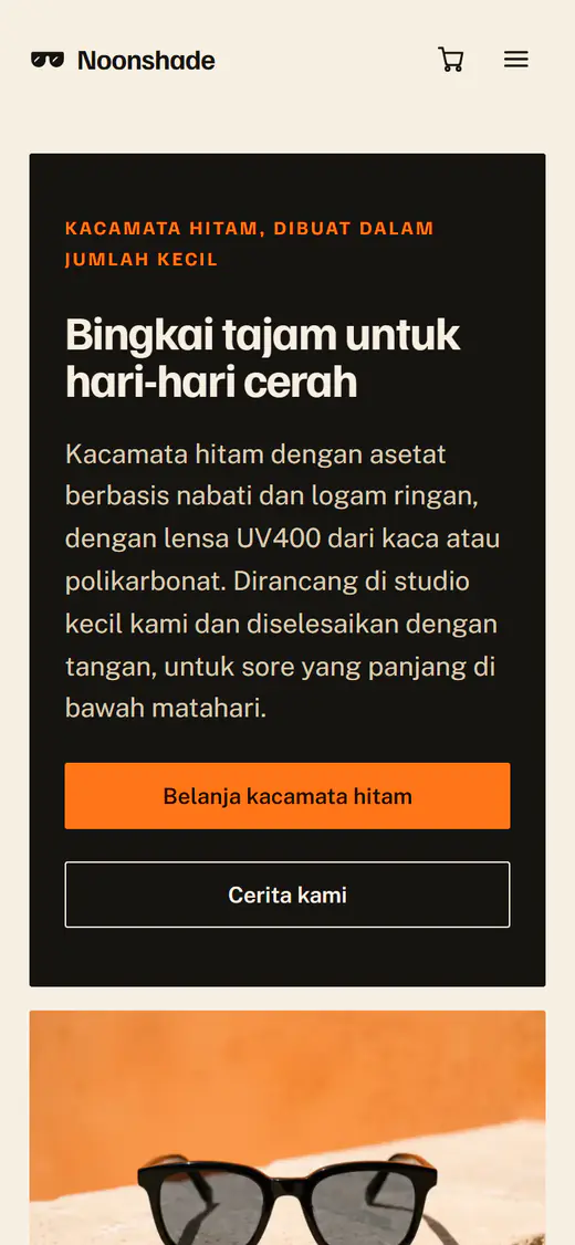 Templat toko kacamata hitam, di ponsel