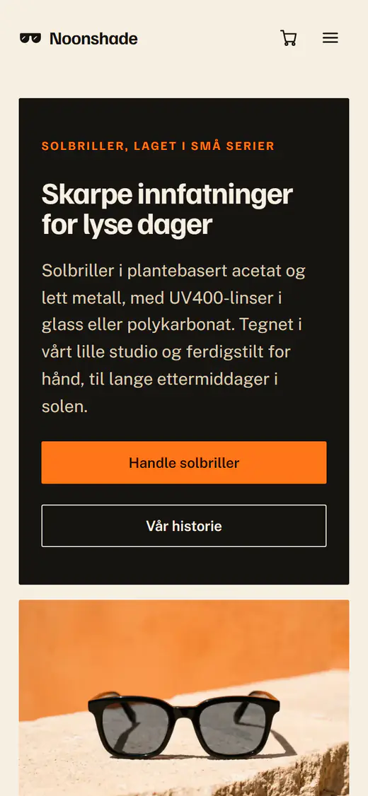 Mal for solbrillebutikk, på telefon