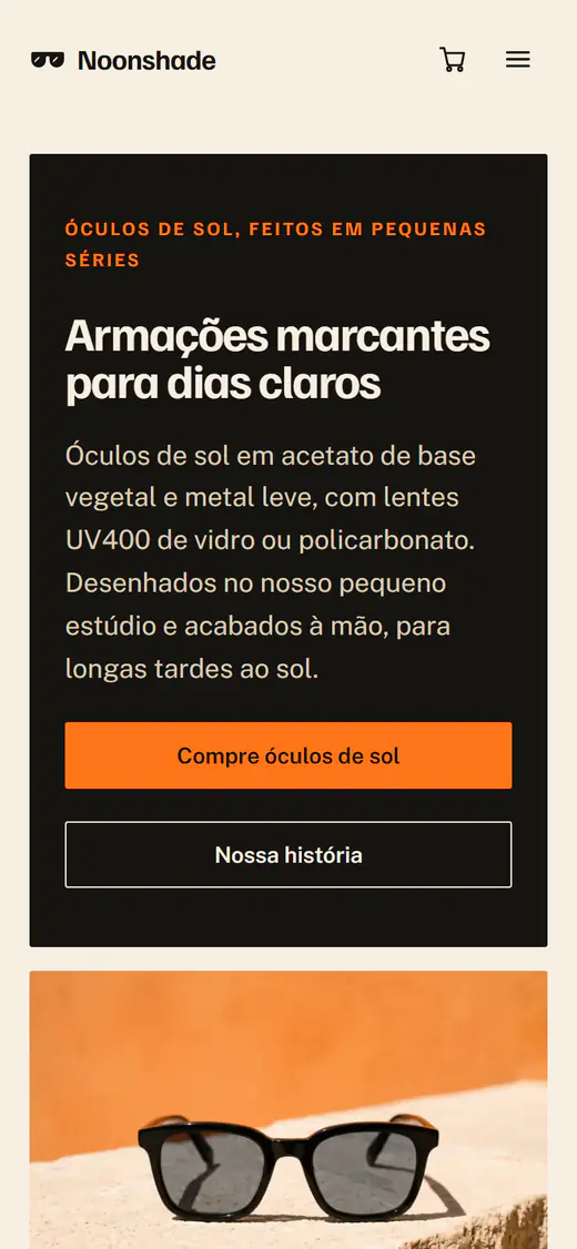 Modelo de loja de óculos de sol, no celular