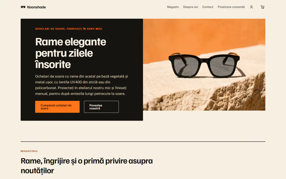 Șablon pentru magazin de ochelari de soare, pe calculator