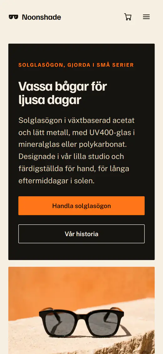 Mall för solglasögonbutik, på en telefon
