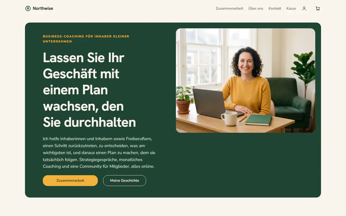 Website-Vorlage für Business-Coaches auf einem Computer