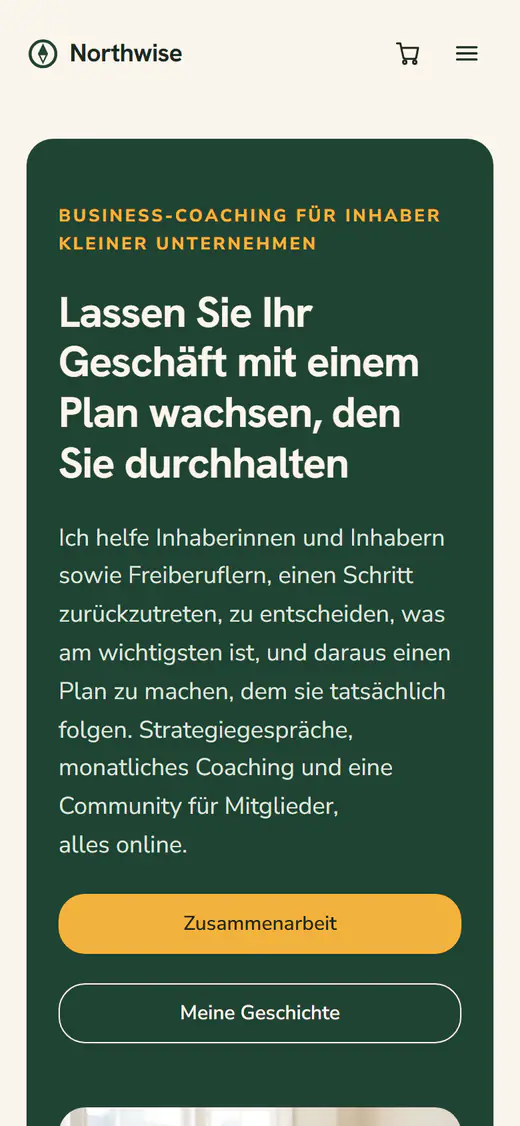 Website-Vorlage für Business-Coaches auf einem Smartphone