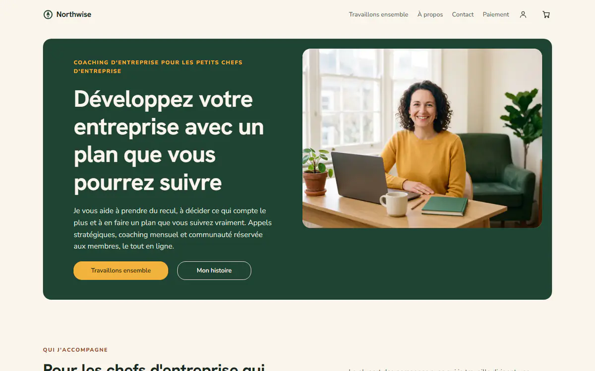 Modèle de site pour coach d’affaires, sur ordinateur