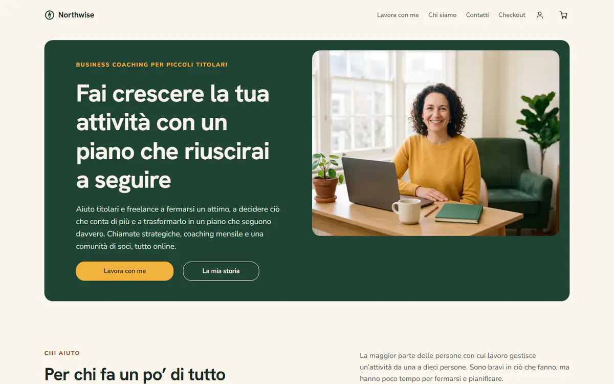 Modello di sito per business coach, su computer