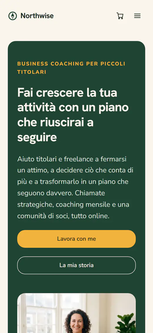 Modello di sito per business coach, su smartphone