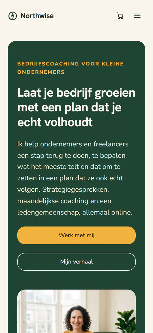 Websitesjabloon voor een businesscoach, op een telefoon