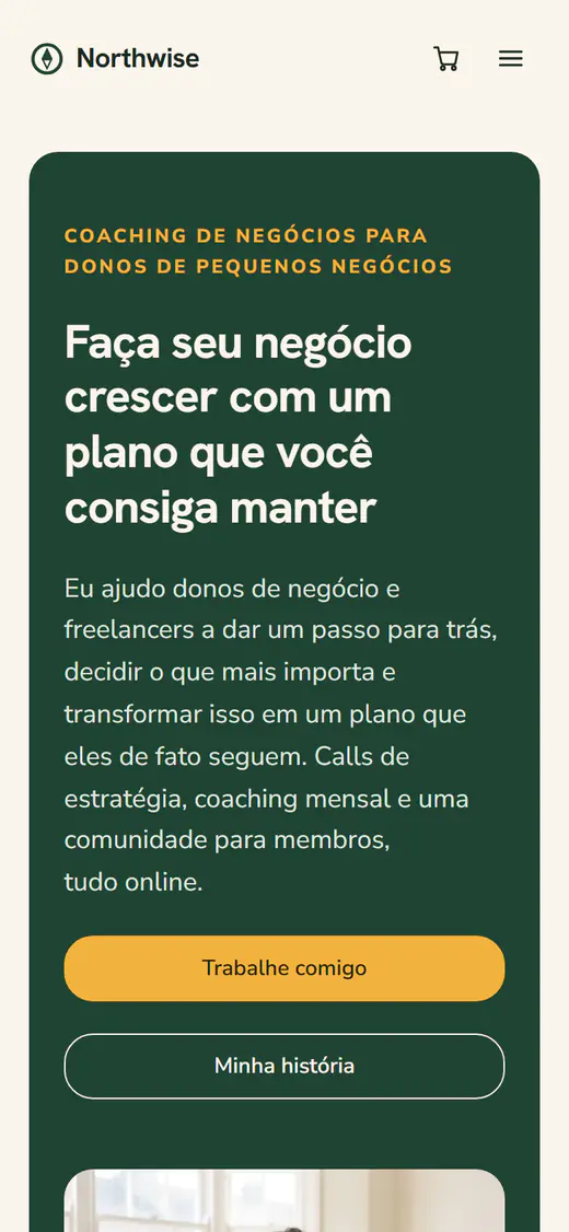 Modelo de site para coach de negócios, no celular