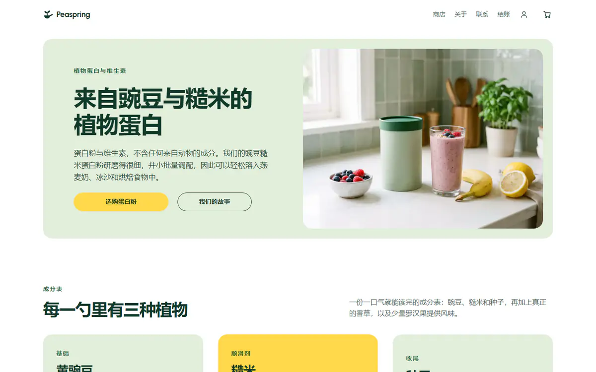 营养补充剂店铺模板，电脑端效果