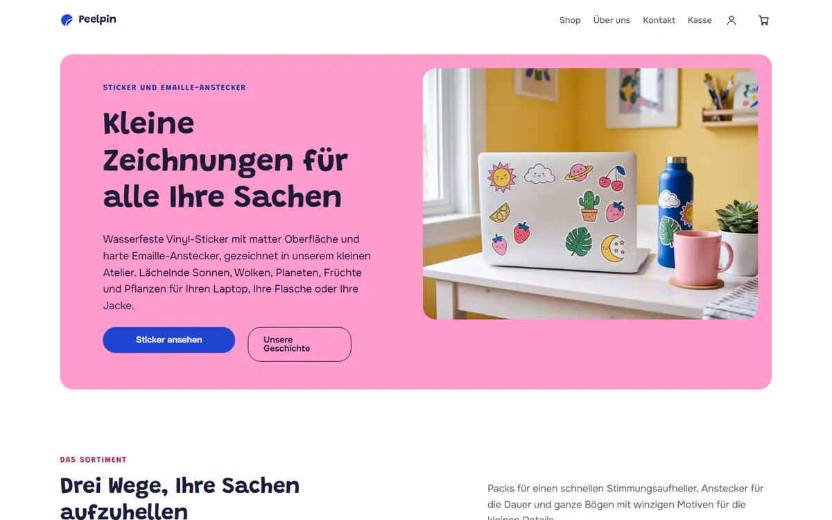 Shop-Vorlage für Sticker und Anstecker auf einem Computer