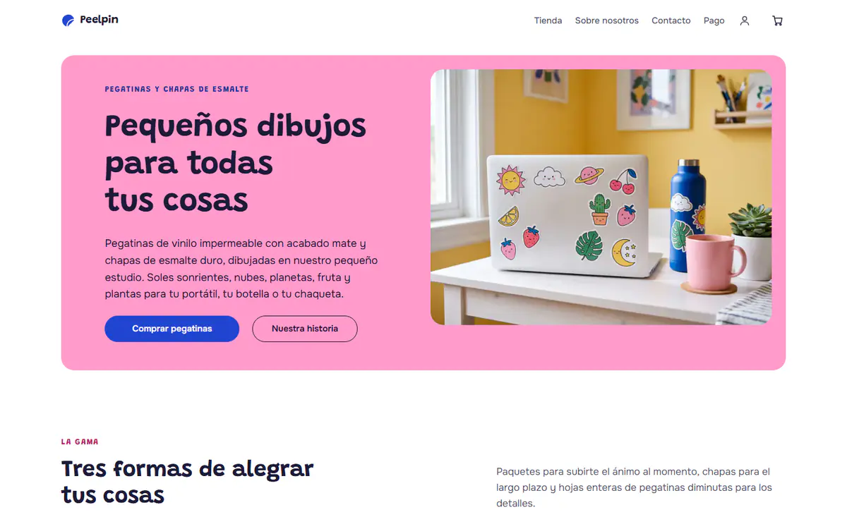 Plantilla de tienda de pegatinas y chapas, en el ordenador