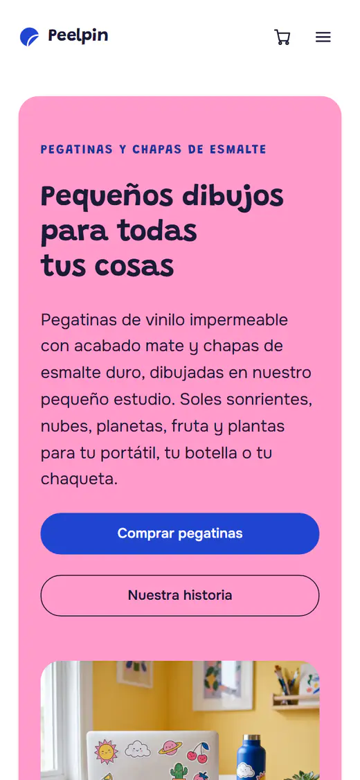 Plantilla de tienda de pegatinas y chapas, en el móvil