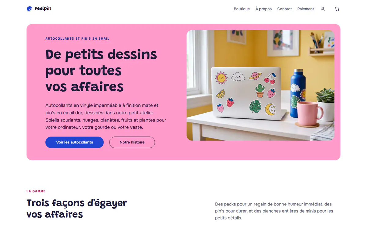 Modèle de boutique d’autocollants et de pin’s, sur ordinateur