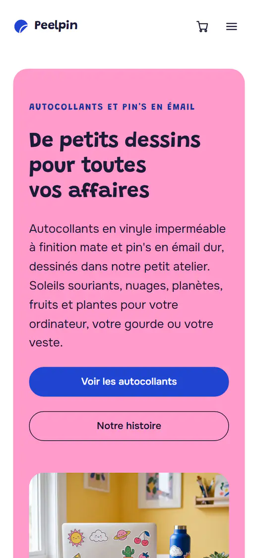 Modèle de boutique d’autocollants et de pin’s, sur téléphone