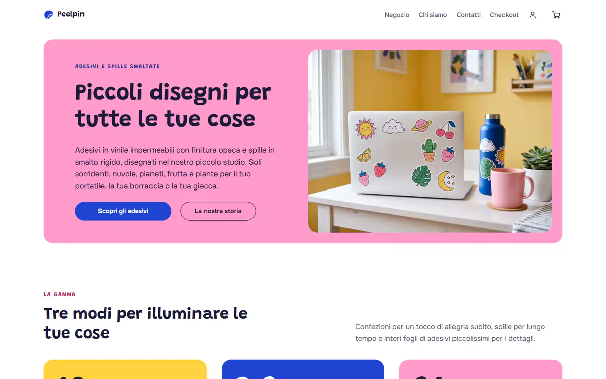 Modello di negozio di adesivi e spille, su computer