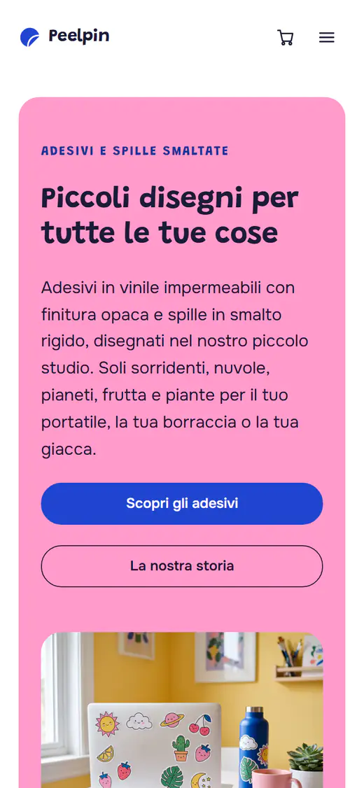 Modello di negozio di adesivi e spille, su smartphone