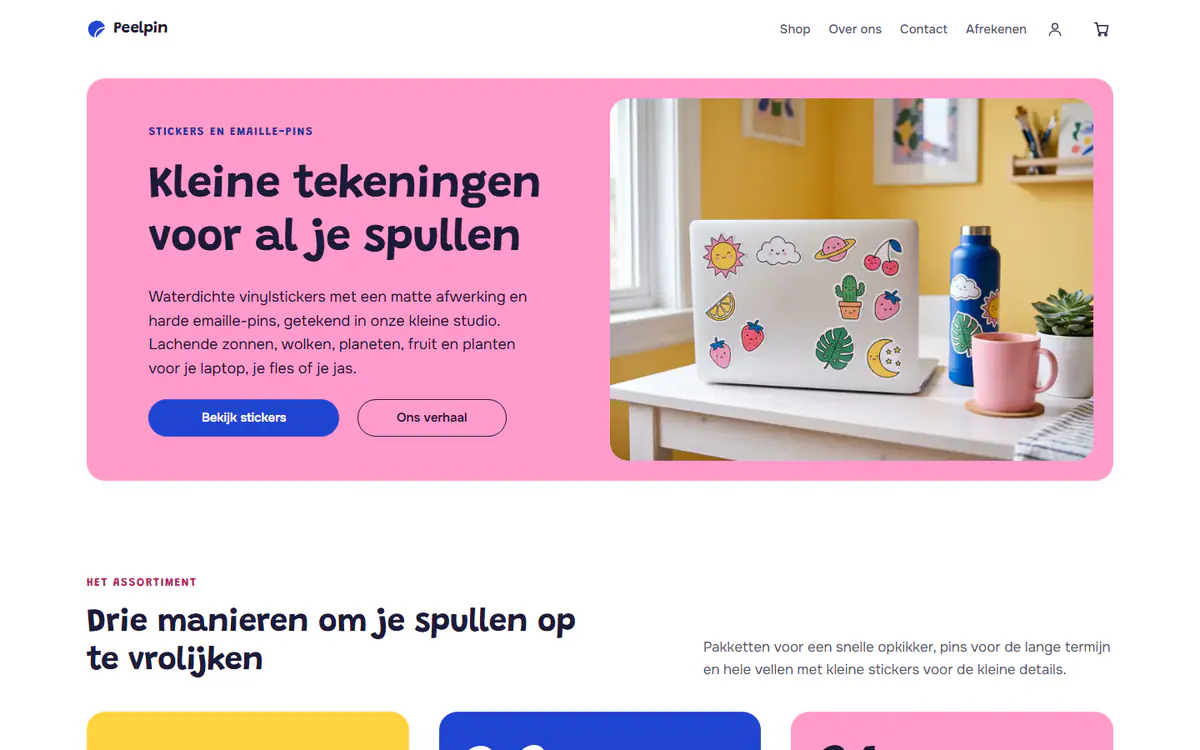 Sjabloon voor een sticker- en pinwinkel, op een computer