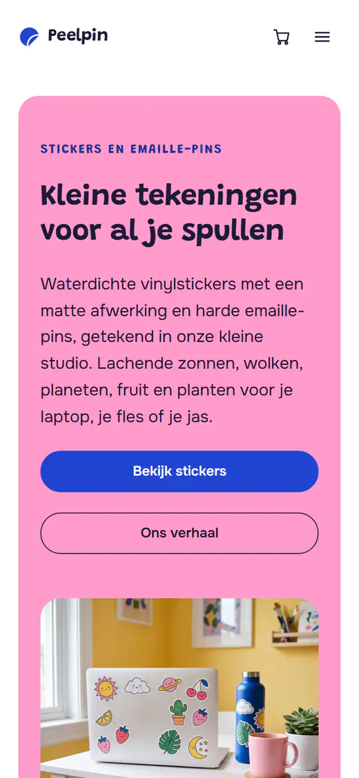 Sjabloon voor een sticker- en pinwinkel, op een telefoon