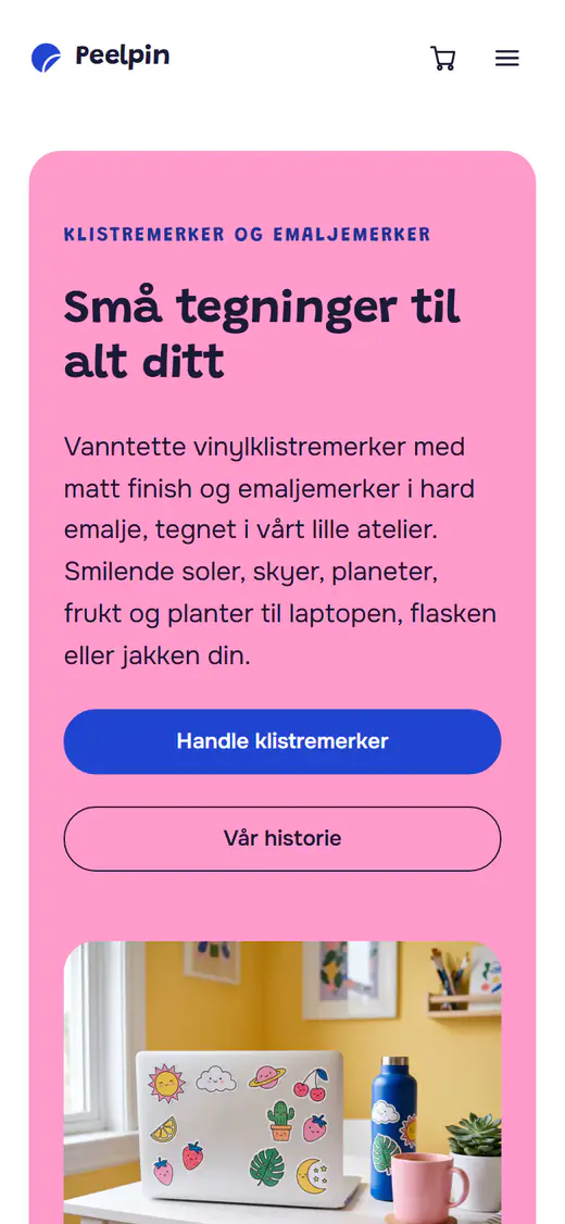 Mal for butikk med klistremerker og pins, på telefon