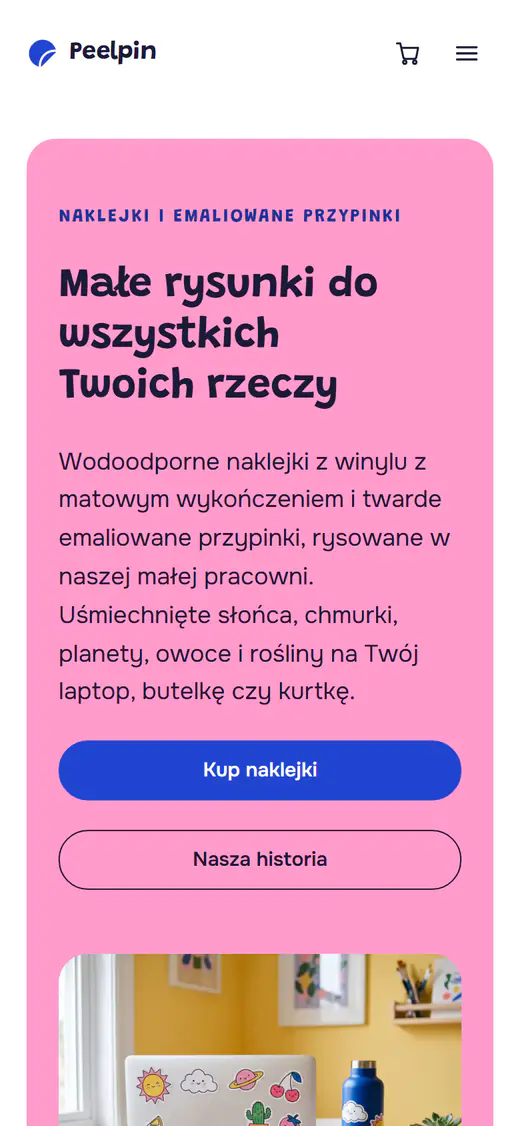 Szablon sklepu z naklejkami i przypinkami na telefonie