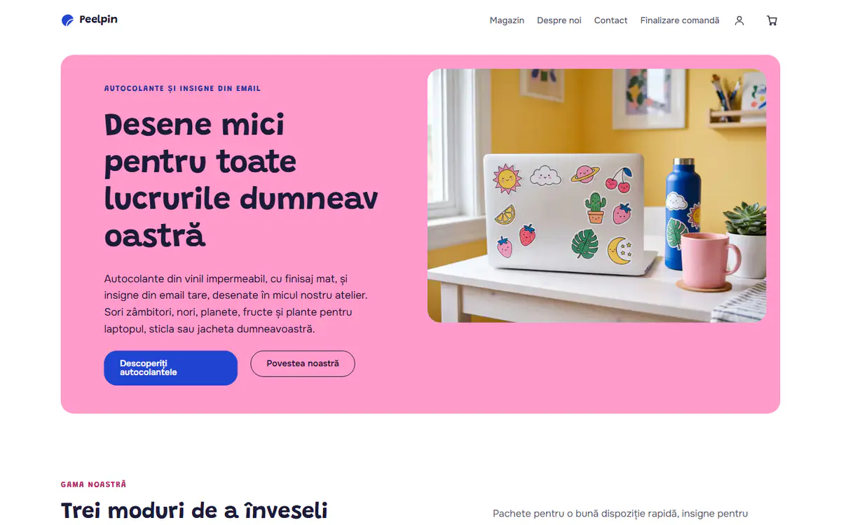 Șablon pentru magazin de autocolante și insigne, pe calculator