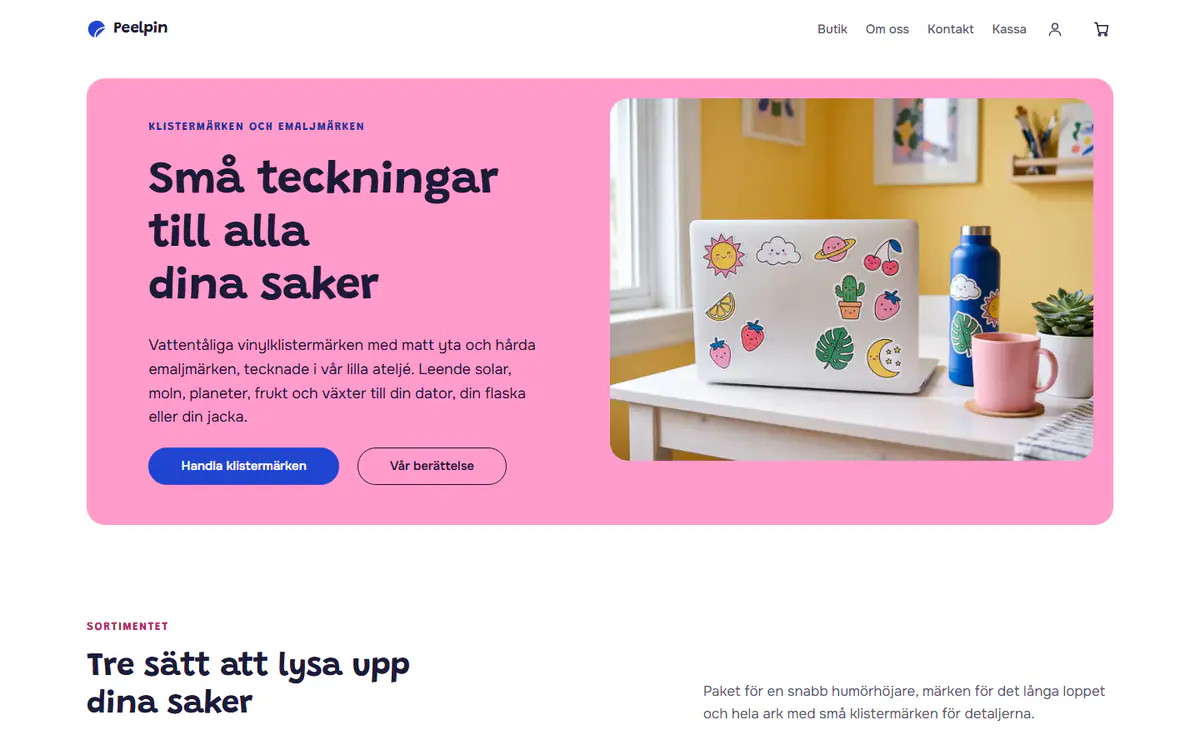 Mall för klistermärken och pins, på en dator