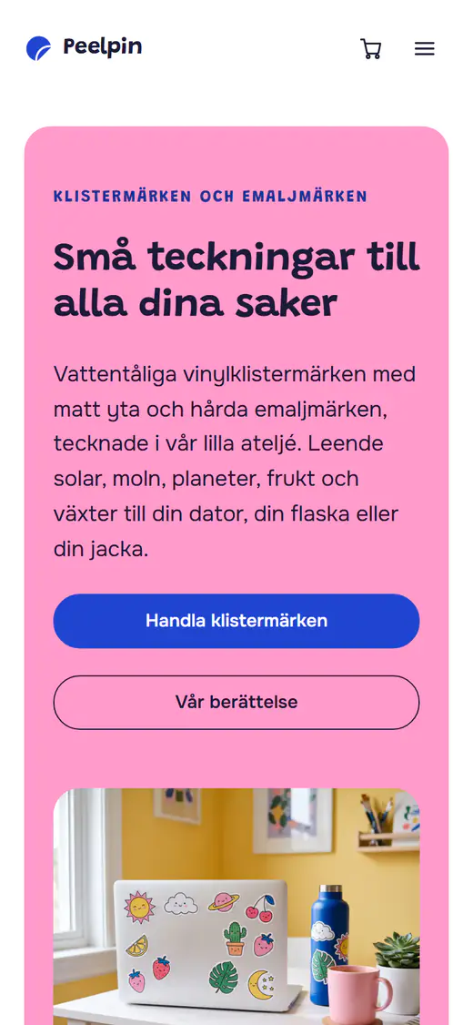 Mall för klistermärken och pins, på en telefon