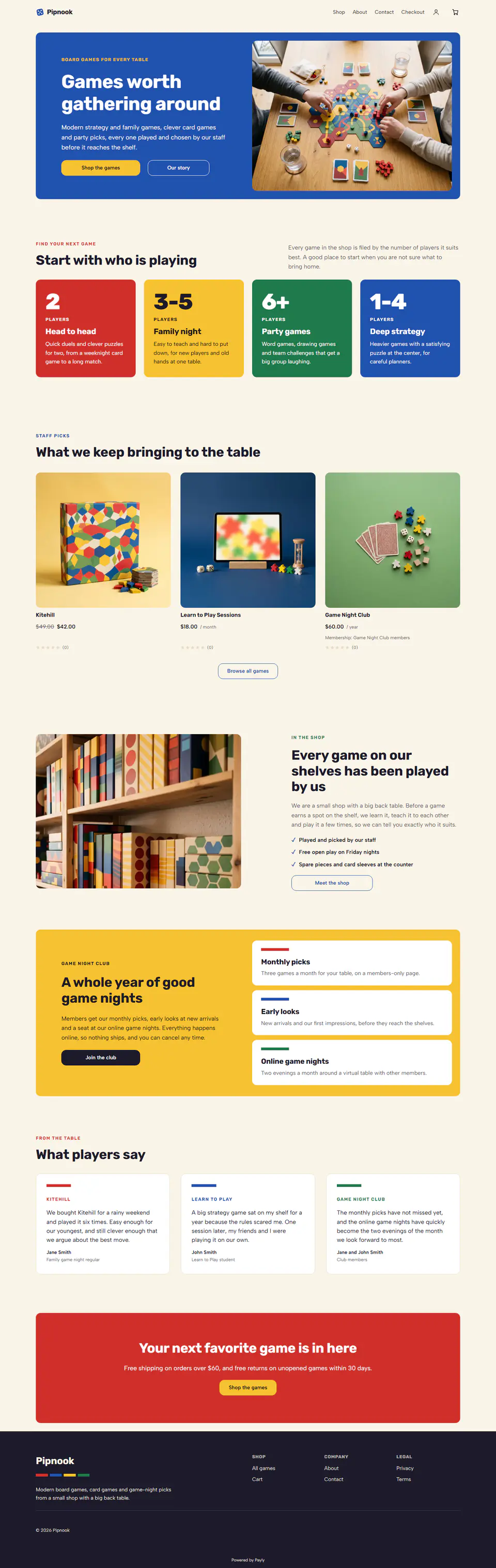 Board game store template, the whole home page