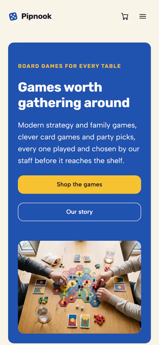 Board game store template, on a phone