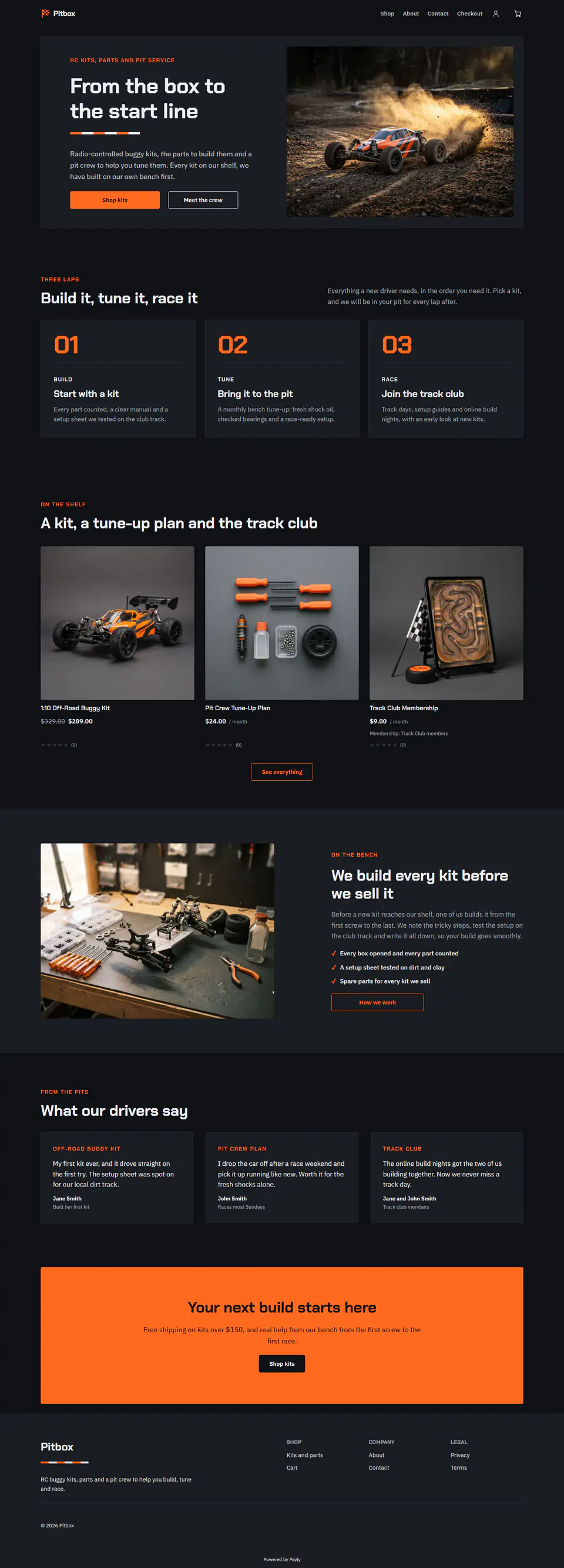 RC car and hobby store template, the whole home page