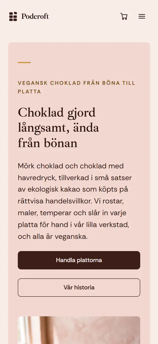 Mall för chokladbutik, på en telefon
