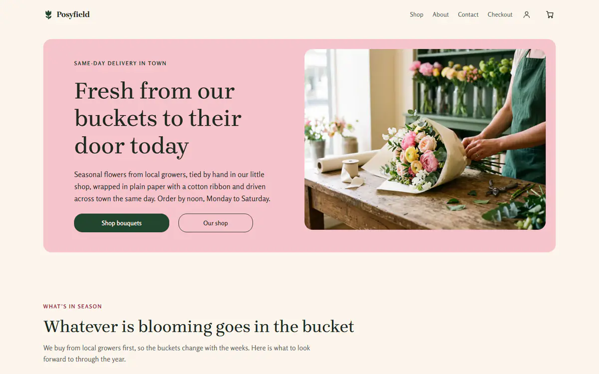 Flower shop template, on a computer
