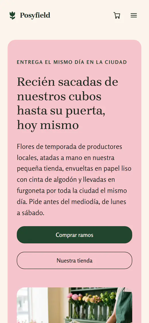Plantilla de floristería, en el móvil