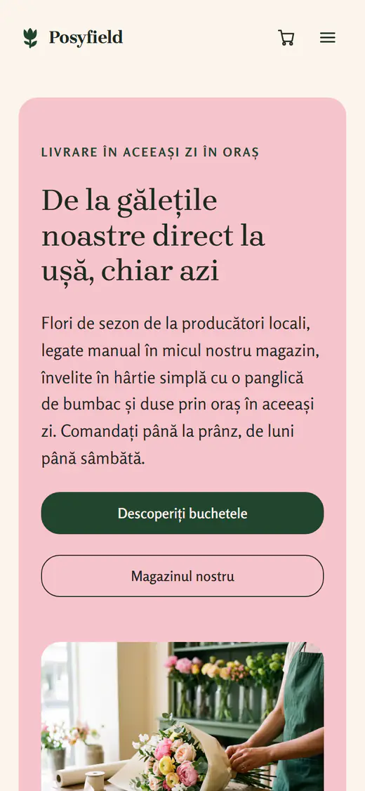 Șablon pentru florărie, pe telefon