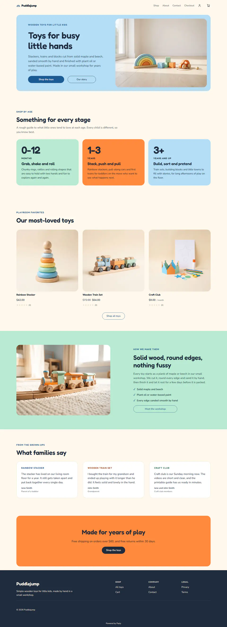 Toy store template, the whole home page