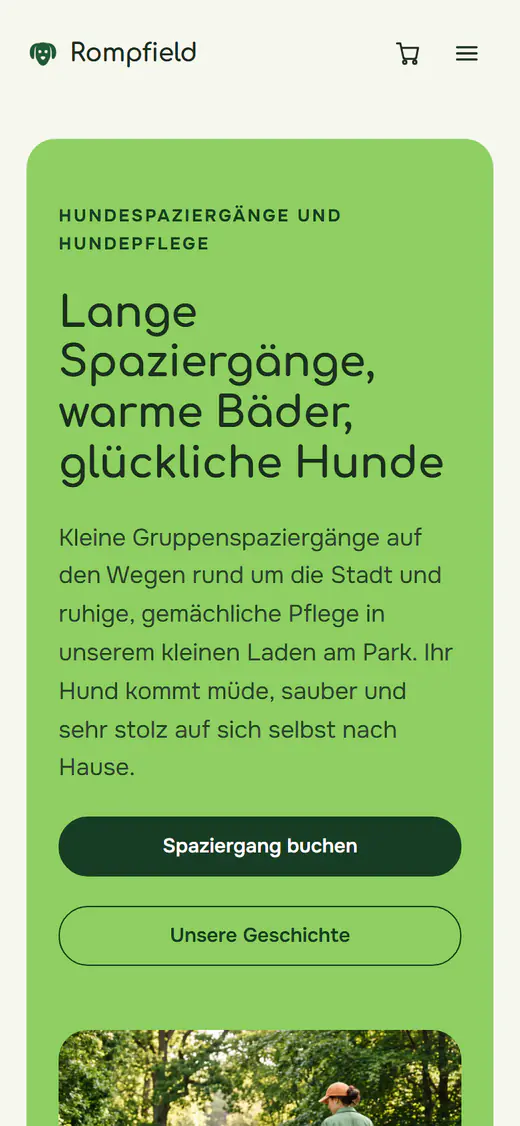 Website-Vorlage für Gassi-Service und Hundepflege auf einem Smartphone
