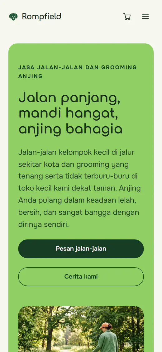 Templat situs web jasa jalan dan grooming anjing, di ponsel