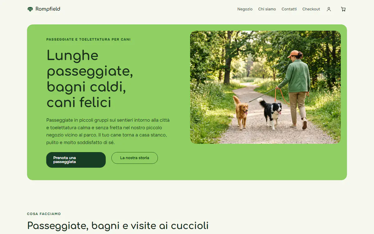 Modello di sito per passeggiate e toelettatura di cani, su computer