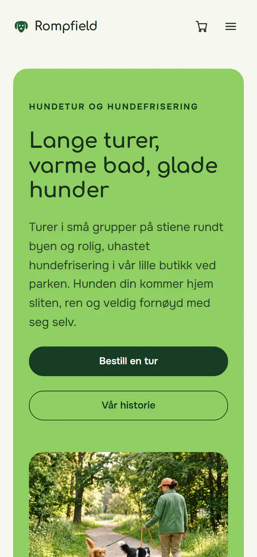 Nettstedsmal for hundelufting og hundefrisering, på telefon