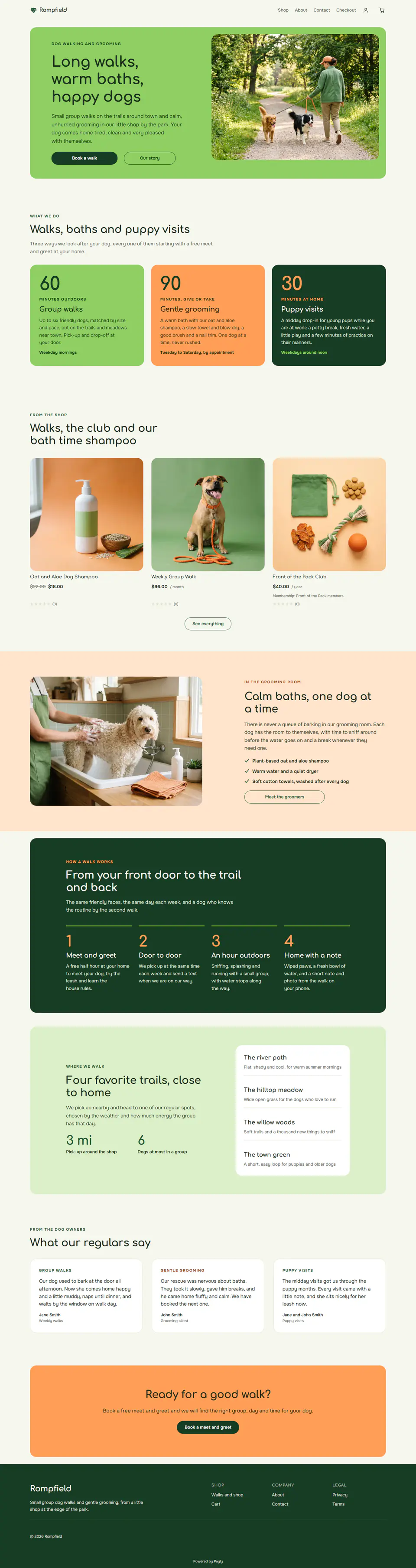 Dog walking and grooming website template, the whole home page