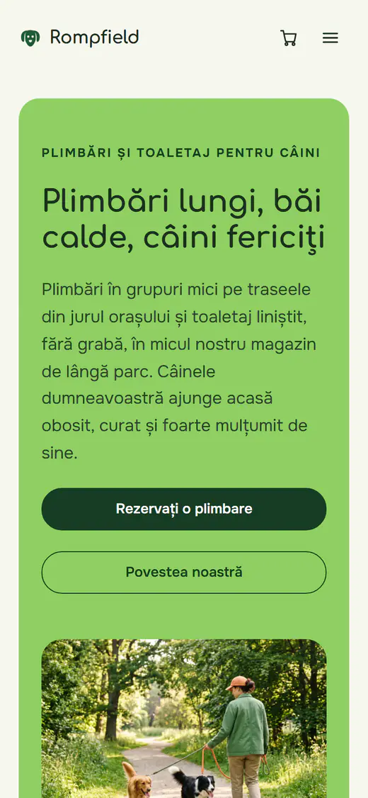 Șablon de site pentru plimbarea și toaletarea câinilor, pe telefon