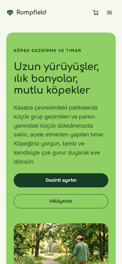 Köpek gezdirme ve tımar web sitesi şablonu, telefonda