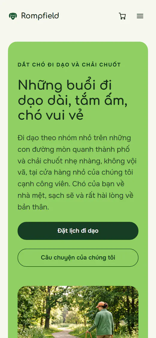 Mẫu trang web dắt chó và chải chuốt thú cưng, trên điện thoại