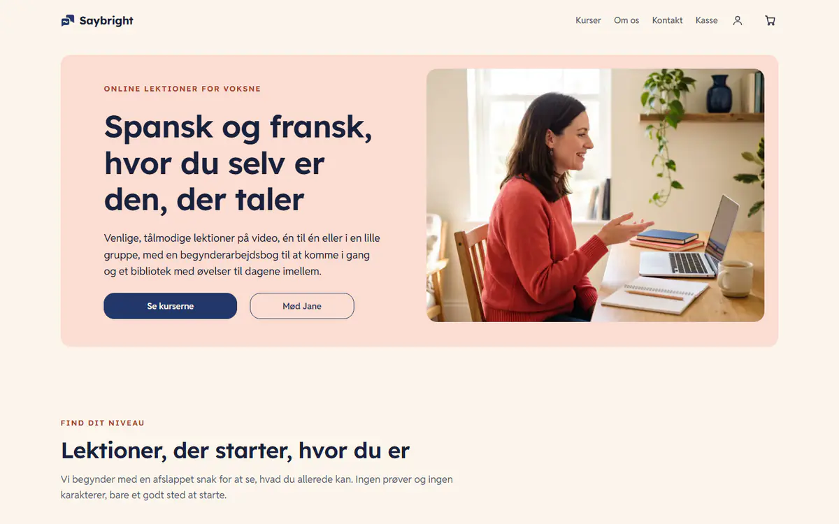 Skabelon til hjemmeside for sprogunderviser, på en computer