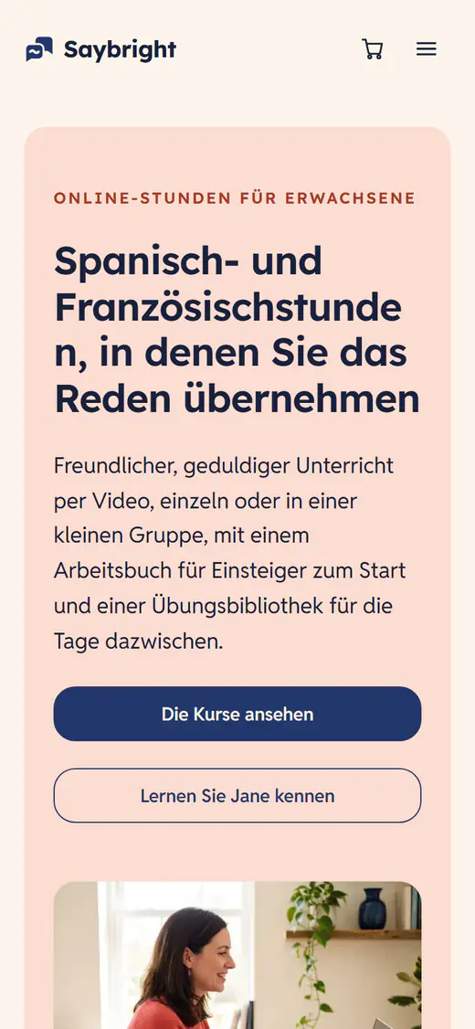 Website-Vorlage für Sprachlehrer auf einem Smartphone