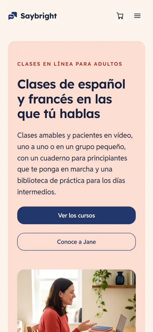 Plantilla web para profesores de idiomas, en el móvil