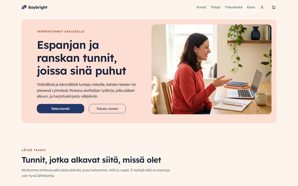 Kielenopettajan verkkosivupohja, tietokoneella