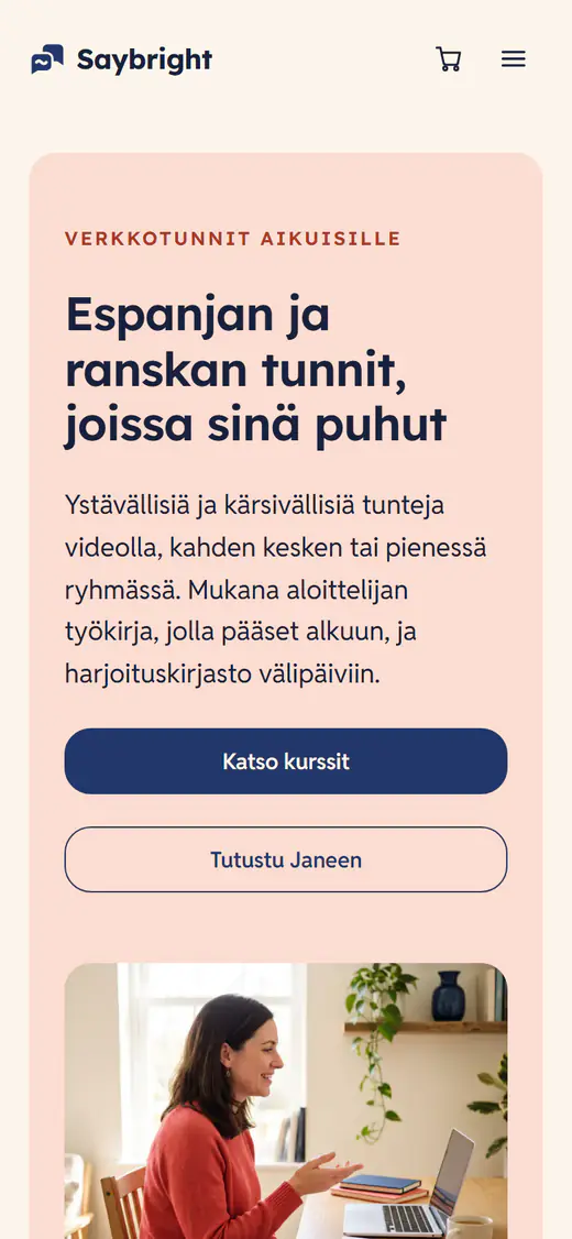 Kielenopettajan verkkosivupohja, puhelimella