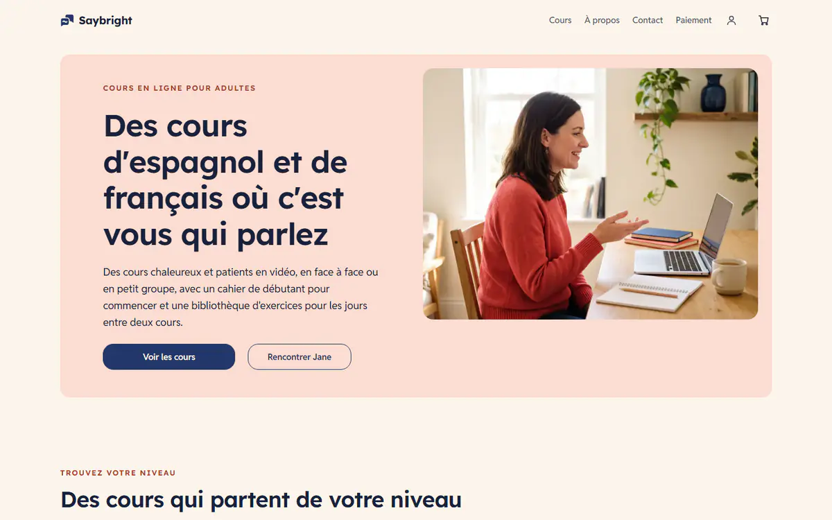 Modèle de site pour professeur de langues, sur ordinateur