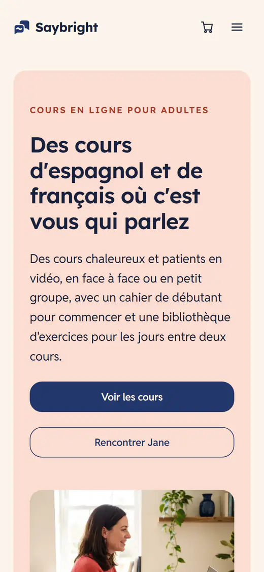 Modèle de site pour professeur de langues, sur téléphone